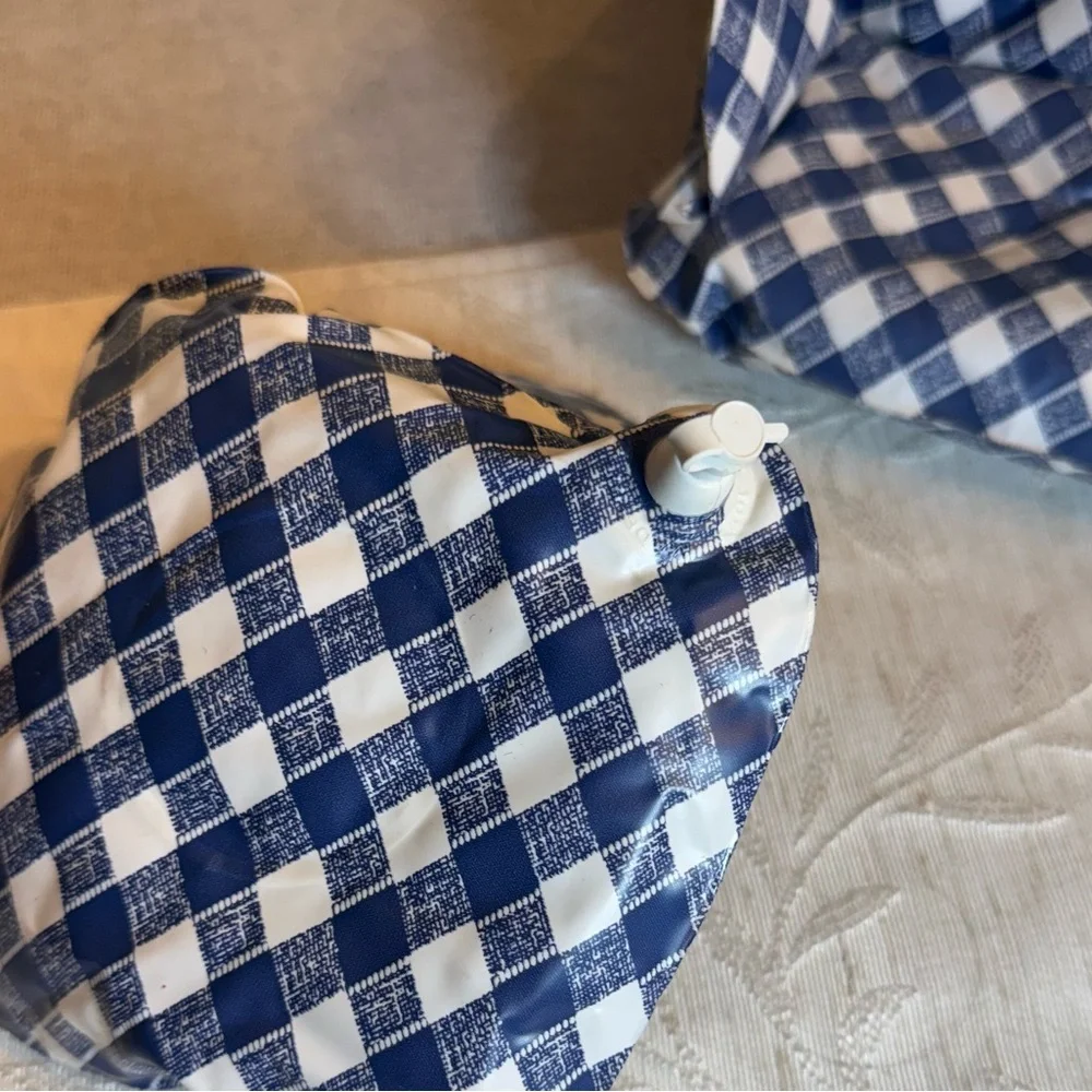 Vtg. Inflatable Blow Up Barbie Doll Sofa and Chair Set. Blue and White Checkered